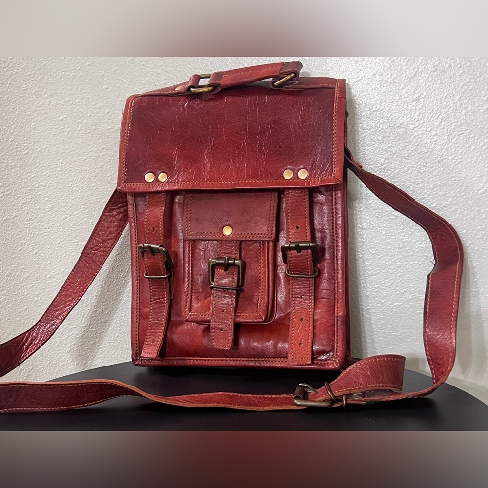 Vintage Genuine Leather Messenger Bag Satchel Crossbody Travel Luxury Brown